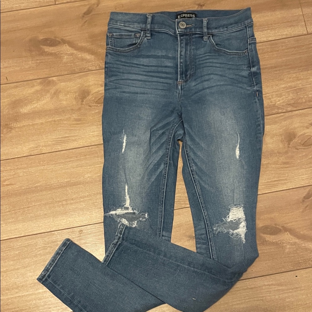 Express Women's Blue Distressed Jeans